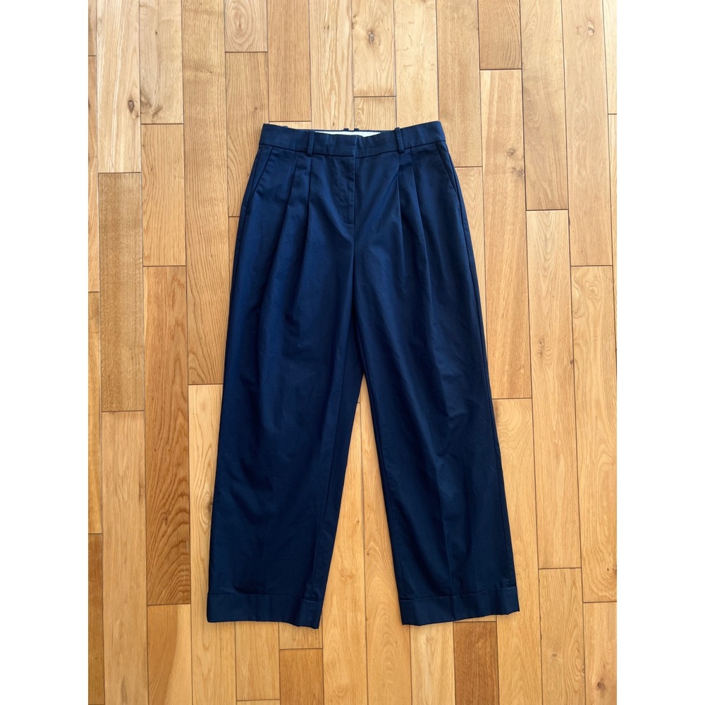 J. Crew The Essential Wide Leg Trouser Pants Pleated Poplin Cotton Navy Blue 6